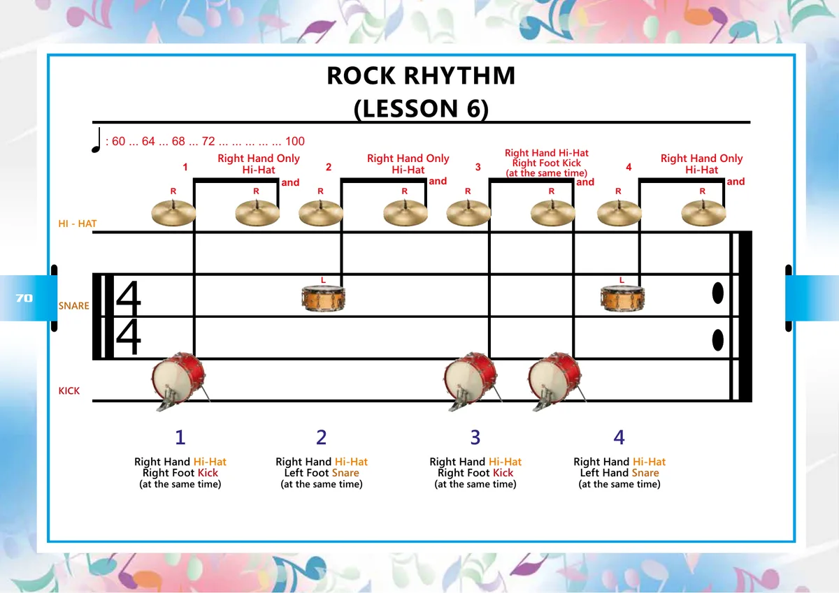 Page from the Little Drummers book: Rock Rhythm — Lesson 6