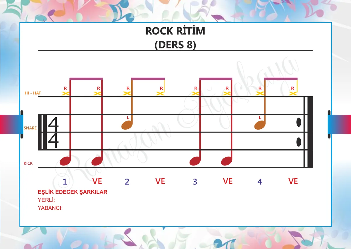 Küçük Bateristler kitabından sayfa: Rock Ritim — Ders 8